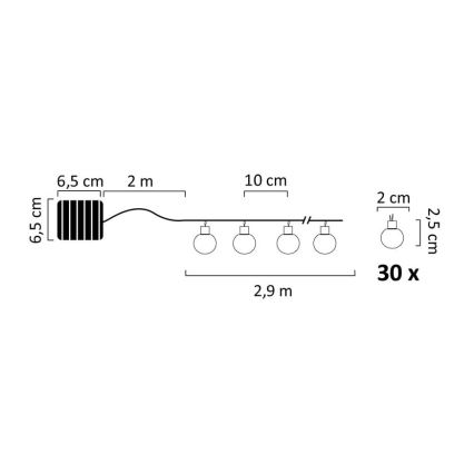 LED Solárna reťaz 30xLED/8 funkcií 4,9m IP44 teplá biela