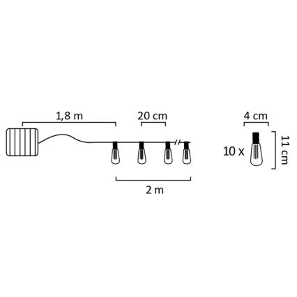 LED Solárna reťaz EDISON 10xLED/1,2V 300 mAh 3,8 m IP44