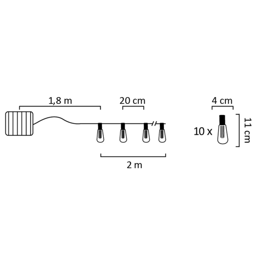 LED Solárna reťaz EDISON 10xLED/1,2V 300 mAh 3,8 m IP44