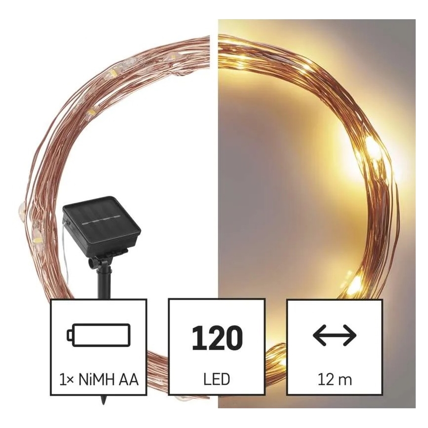 LED Solárna reťaz LED/2,4W/1,2V 1xAA 15 m IP44 3000K 600 mAh
