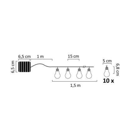 LED Solárna reťaz PARTY 10xLED/1,2V 400 mAh IP44