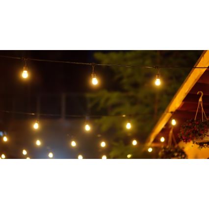 LED Stmievateľná solárna vonkajšia reťaz PARTY 10xE27/3,7V 10 m IP44 + diaľkové ovládanie