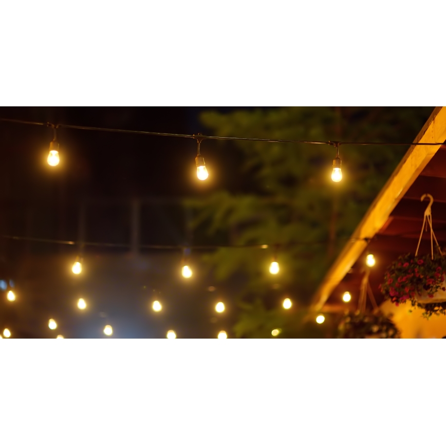 LED Stmievateľná solárna vonkajšia reťaz PARTY 10xE27/3,7V 10 m IP44 + diaľkové ovládanie
