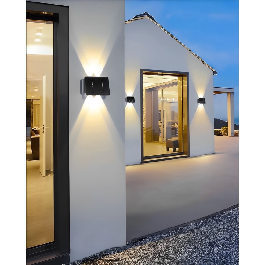LED Solárne nástenné svietidlo 4xLED/1,5W/3,7V 1500 mAh IP54 čierna