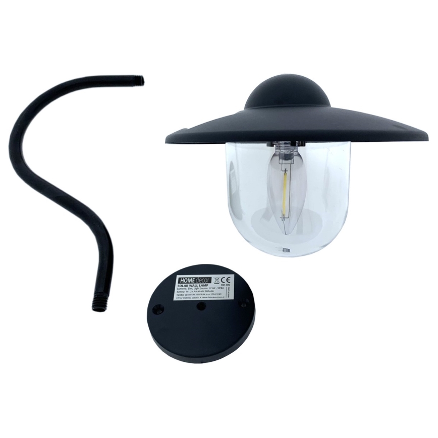LED Solárne nástenné svietidlo LED/0,5W/1,2V 600 mAh IP44 čierna