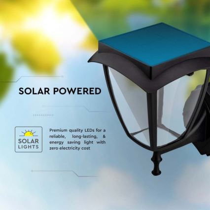 LED solárne nástenné svietidlo LED/2W/3,7V 3000/6000K IP65 2200 mAh čierna