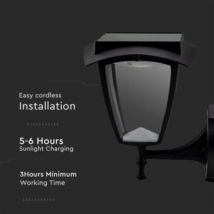 LED solárne nástenné svietidlo LED/2W/3,7V 3000/6000K IP65 2200 mAh čierna