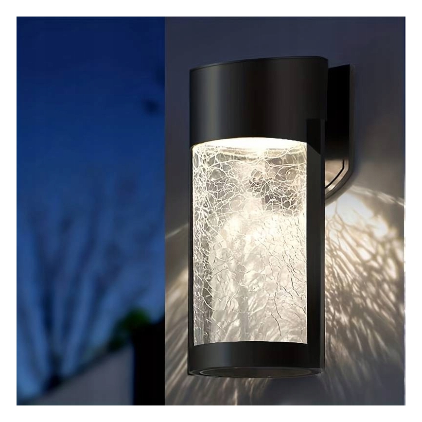 LED solárne nástenné svietidlo LED/3,7 V 300 mAh IP44 čierne