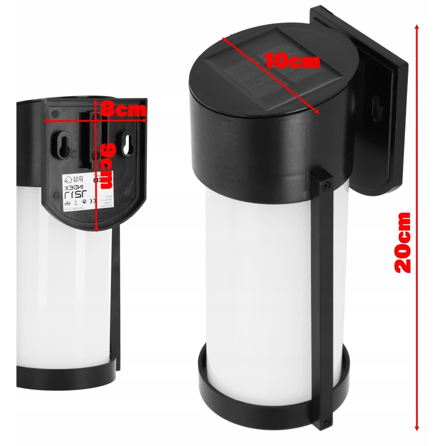 LED solárne nástenné svietidlo LED/3,7V 300 mAh IP44 čierne