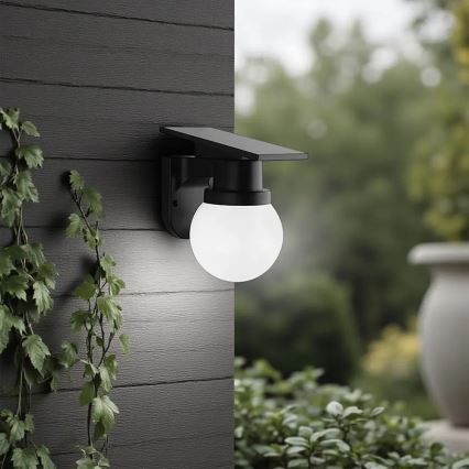 LED solárna nástenná lampa LED/3,7V 3000/4000/6400K IP54 1800 mAh čierna + diaľkové ovládanie