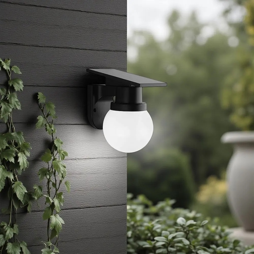 LED solárna nástenná lampa LED/3,7V 3000/4000/6400K IP54 1800 mAh čierna + diaľkové ovládanie