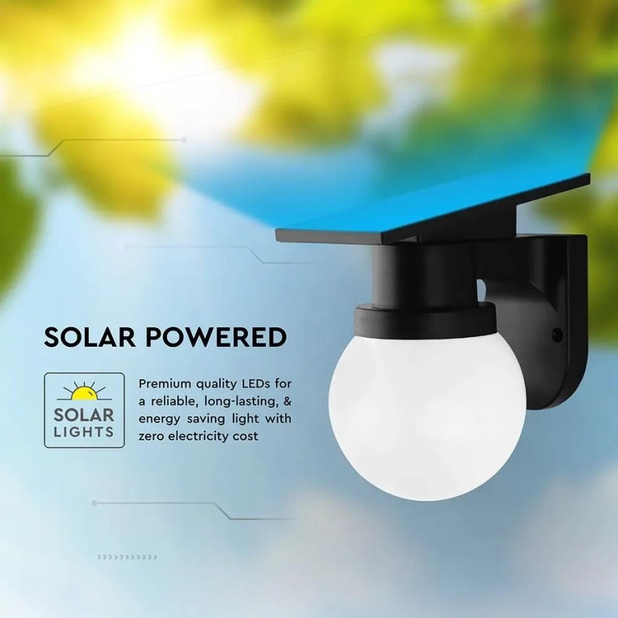 LED solárna nástenná lampa LED/3,7V 3000/4000/6400K IP54 1800 mAh čierna + diaľkové ovládanie