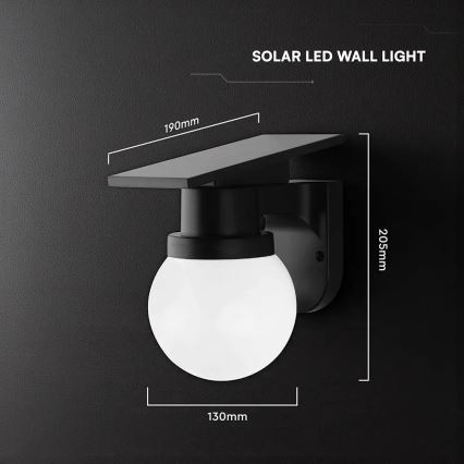 LED solárna nástenná lampa LED/3,7V 3000/4000/6400K IP54 1800 mAh čierna + diaľkové ovládanie