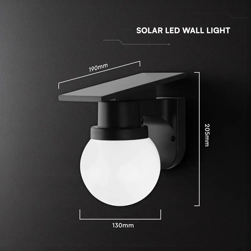 LED solárna nástenná lampa LED/3,7V 3000/4000/6400K IP54 1800 mAh čierna + diaľkové ovládanie