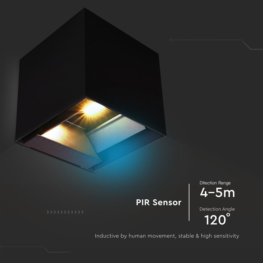 LED Solárne nástenné svietidlo so senzorom LED/9W/3,7V 3000/4000/5000K 2600 mAh IP65 čierna