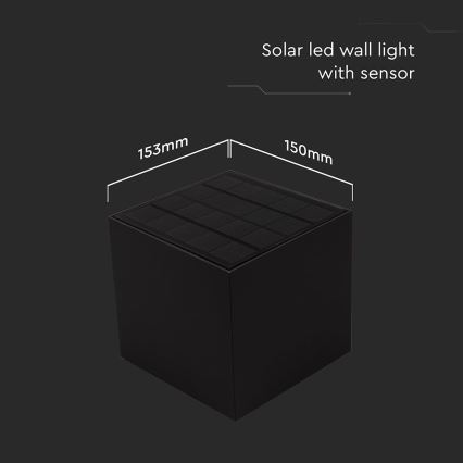 LED Solárne nástenné svietidlo so senzorom LED/9W/3,7V 3000/4000/5000K 2600 mAh IP65 čierna