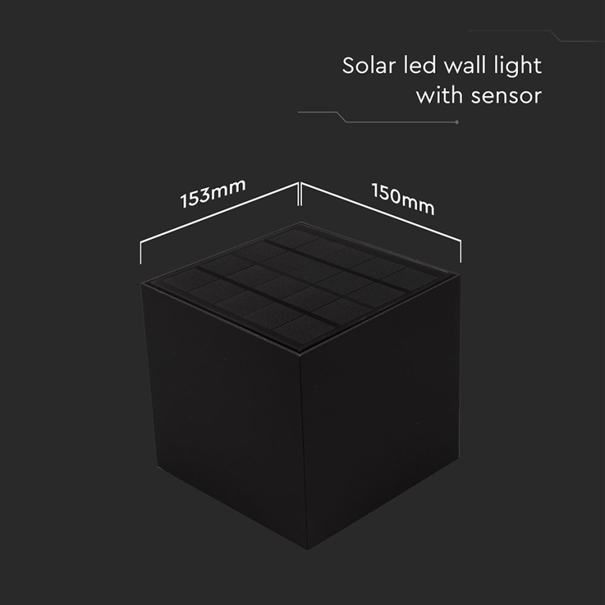 LED Solárne nástenné svietidlo so senzorom LED/9W/3,7V 3000/4000/5000K 2600 mAh IP65 čierna