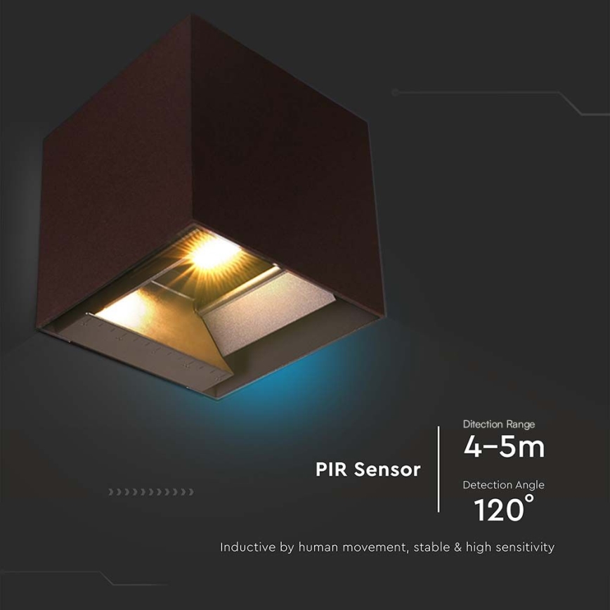 LED Solárne nástenné svietidlo so senzorom LED/9W/3,7V 3000/4000/5000K 2600 mAh IP65 hnedá