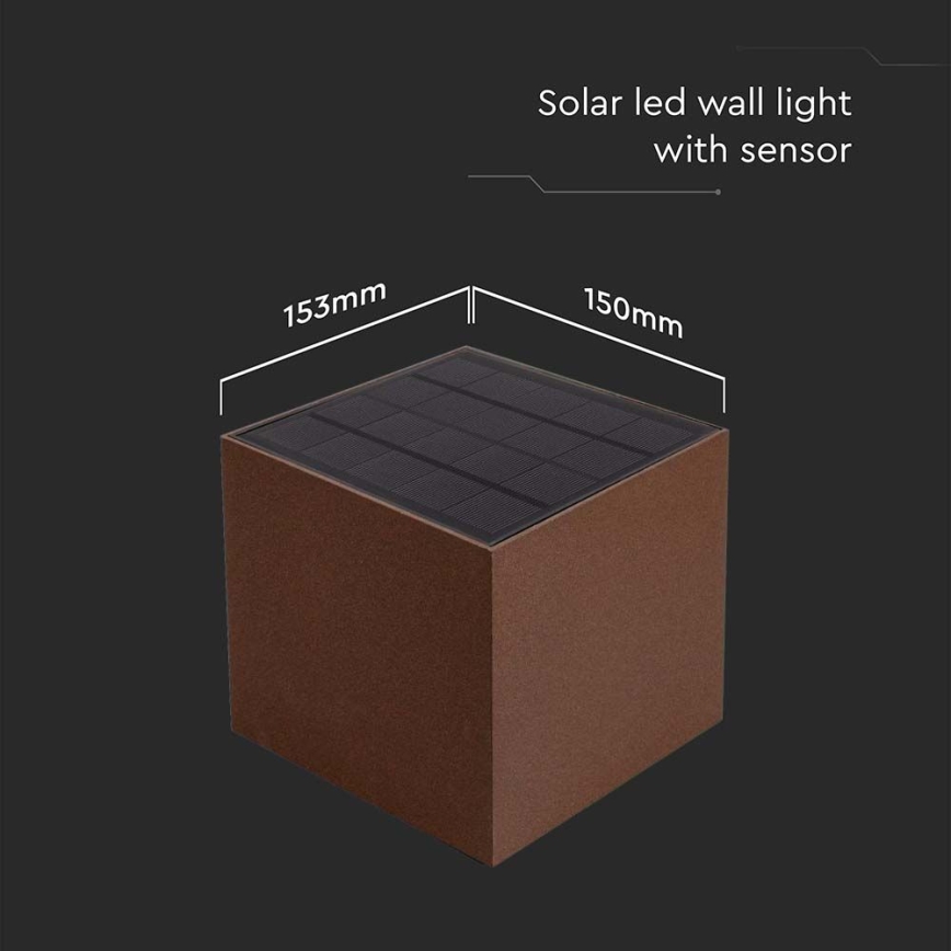 LED Solárne nástenné svietidlo so senzorom LED/9W/3,7V 3000/4000/5000K 2600 mAh IP65 hnedá