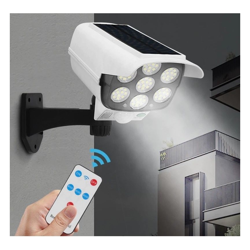 LED Solárna maketa bezpečnostnej kamery so senzorom KAMERA LED/1W/3,7V 1200 mAh IP44 + diaľkové ovládanie