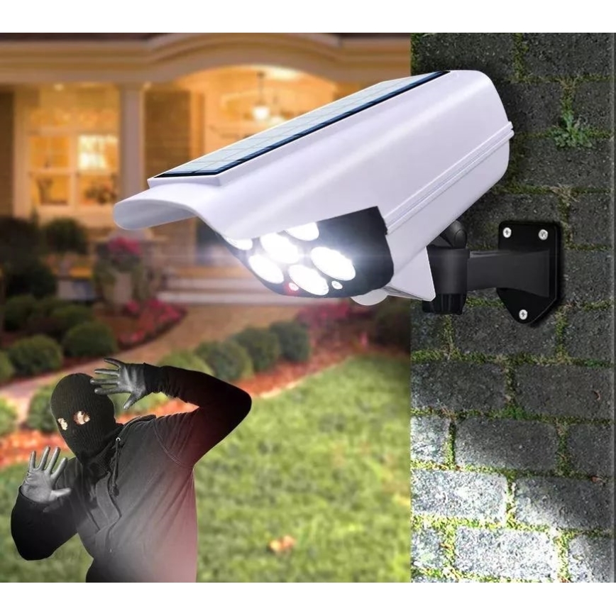 LED Solárna maketa bezpečnostnej kamery so senzorom KAMERA LED/1W/3,7V 1200 mAh IP44 + diaľkové ovládanie