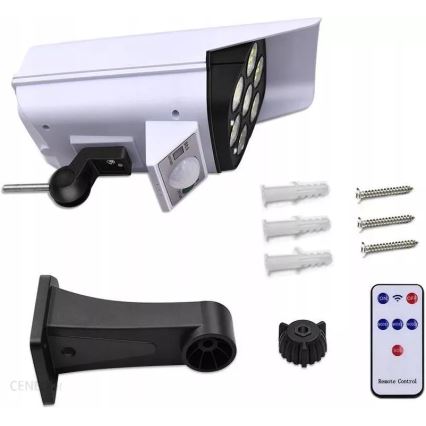 LED Solárna maketa bezpečnostnej kamery so senzorom KAMERA LED/1W/3,7V 1200 mAh IP44 + diaľkové ovládanie