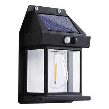 LED Solárne nástenné svietidlo so senzorom LANTER LED/1W/3,7V 1200 mAh IP44 čierna