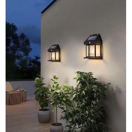 LED Solárne nástenné svietidlo so senzorom LANTER LED/1W/3,7V 1200 mAh IP44 čierna