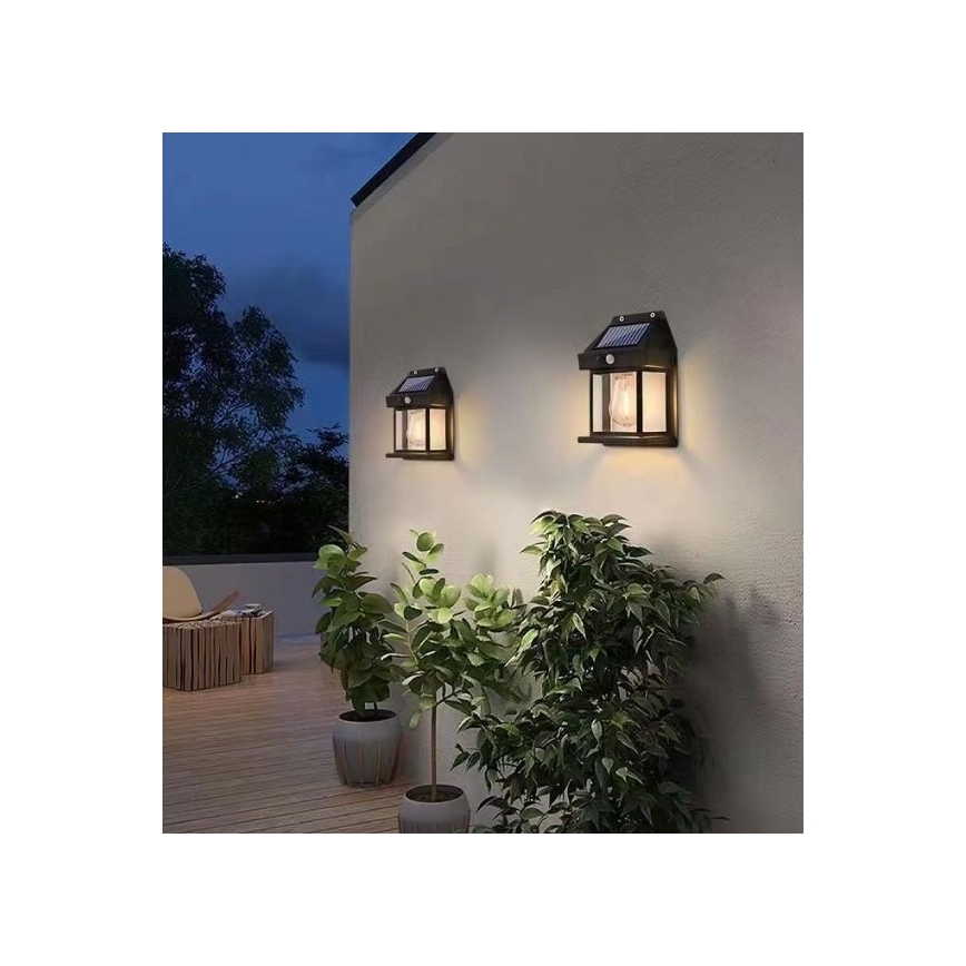 LED Solárne nástenné svietidlo so senzorom LANTER LED/1W/3,7V 1200 mAh IP44 čierna