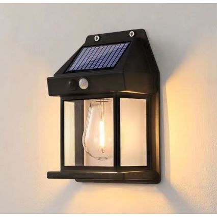 LED Solárne nástenné svietidlo so senzorom LANTER LED/1W/3,7V 1200 mAh IP44 čierna