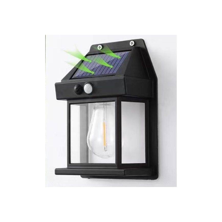 LED Solárne nástenné svietidlo so senzorom LANTER LED/1W/3,7V 1200 mAh IP44 čierna