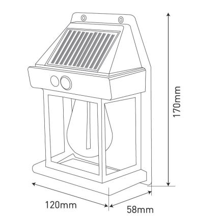 LED Solárne nástenné svietidlo so senzorom LANTER LED/1W/3,7V 1200 mAh IP44 čierna