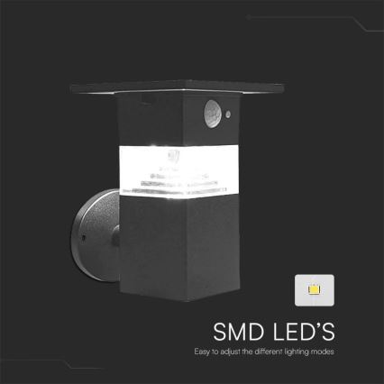 LED Solárne nástenné svietidlo so senzorom LED/2,5W/3,7V IP54 3000K