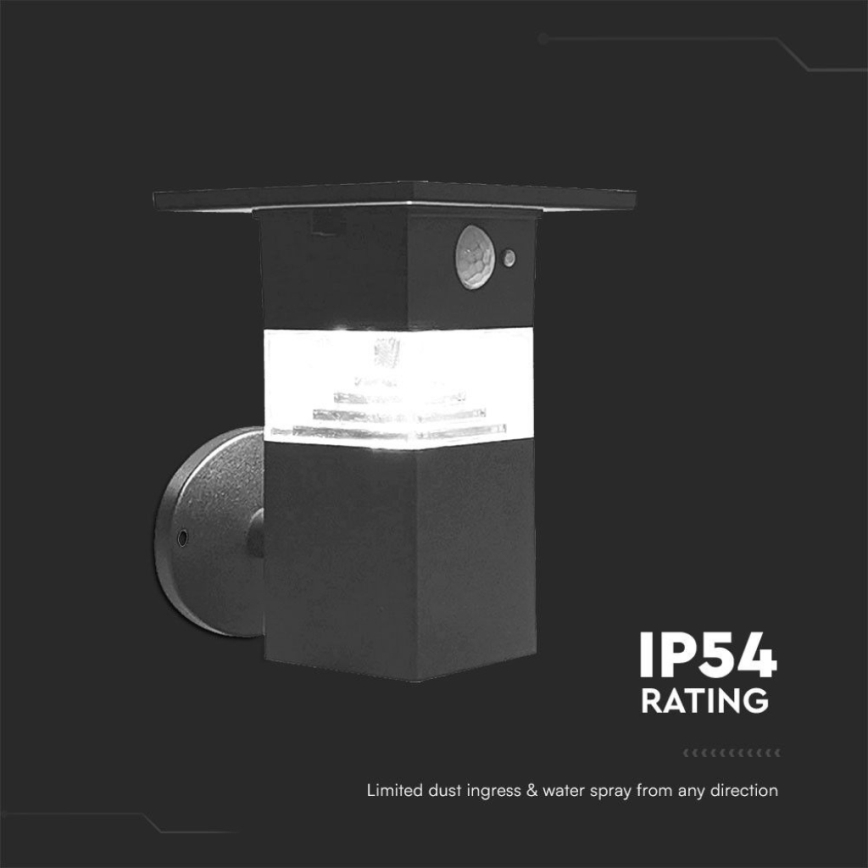 LED Solárne nástenné svietidlo so senzorom LED/2,5W/3,7V IP54 3000K