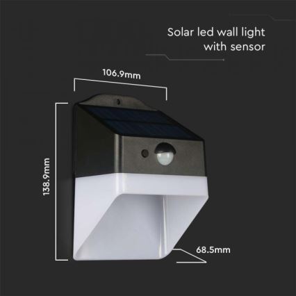 LED Solárne nástenné svietidlo so senzorom LED/2W/3,7V 4000K IP65 1200 mAh