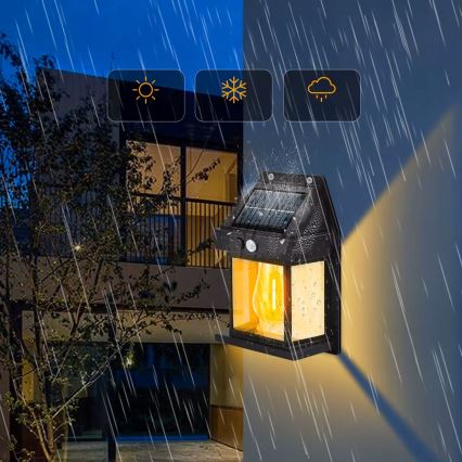 LED solárne nástenné svietidlo so senzorom LED/3,7V 600 mAh IP44 čierne