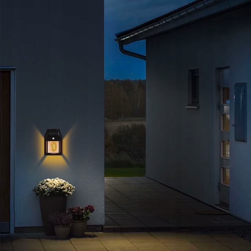 LED solárne nástenné svietidlo so senzorom LED/3,7V 600 mAh IP44 čierne