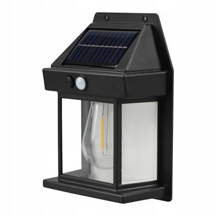 LED solárne nástenné svietidlo so senzorom LED/3,7V 600 mAh IP44 čierne