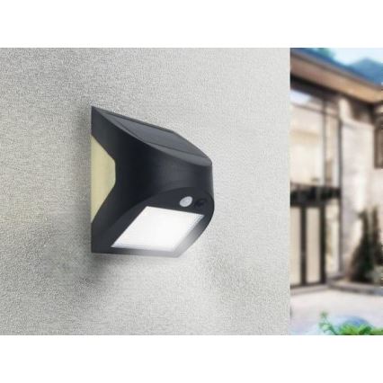 LED solárne nástenné svietidlo so senzorom LED/3W/3,7V 3000/4000K 1200 mAh IP54 čierne
