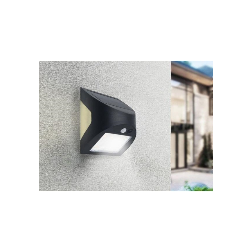 LED solárne nástenné svietidlo so senzorom LED/3W/3,7V 3000/4000K 1200 mAh IP54 čierne