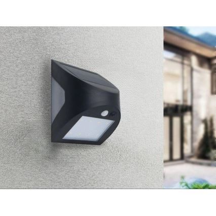 LED solárne nástenné svietidlo so senzorom LED/3W/3,7V 3000/4000K 1200 mAh IP54 čierne