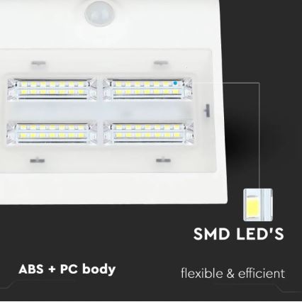 LED Solárne nástenné svietidlo so senzorom LED/3W/3,7V 3000/4000K IP65 biela