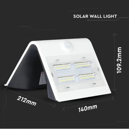 LED Solárne nástenné svietidlo so senzorom LED/3W/3,7V 3000/4000K IP65 biela