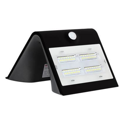 LED Solárne nástenné svietidlo so senzorom LED/3W/3,7V 3000/4000K IP65 2000 mAh čierna