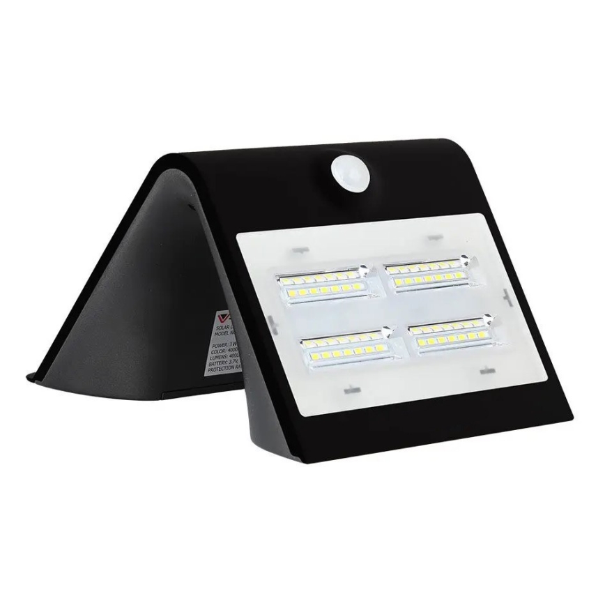 LED Solárne nástenné svietidlo so senzorom LED/3W/3,7V 3000/4000K IP65 2000 mAh čierna