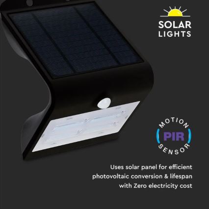 LED Solárne nástenné svietidlo so senzorom LED/3W/3,7V 3000/4000K IP65 2000 mAh čierna