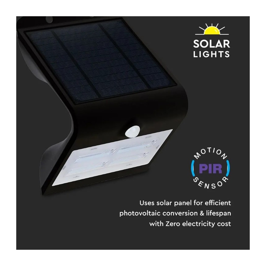 LED Solárne nástenné svietidlo so senzorom LED/3W/3,7V 3000/4000K IP65 2000 mAh čierna