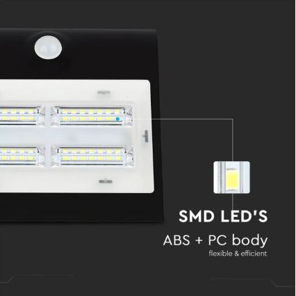 LED Solárne nástenné svietidlo so senzorom LED/3W/3,7V 3000/4000K IP65 2000 mAh čierna
