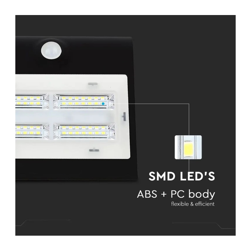 LED Solárne nástenné svietidlo so senzorom LED/3W/3,7V 3000/4000K IP65 2000 mAh čierna