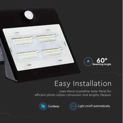 LED Solárne nástenné svietidlo so senzorom LED/3W/3,7V 3000/4000K IP65 2000 mAh čierna